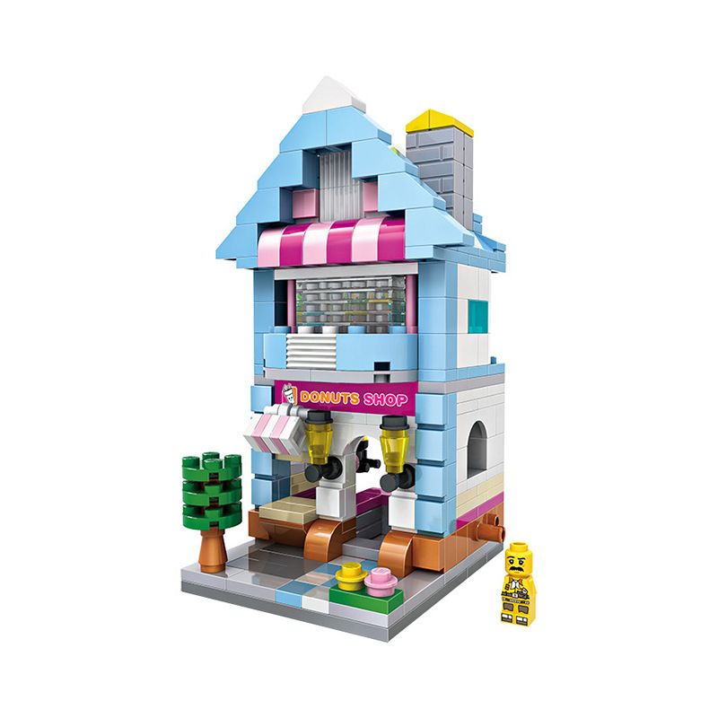 LOZ 1606 non Lego CỬA HÀNG BÁNH RÁN MINI STREET VIEW bộ đồ chơi xếp lắp ráp ghép mô hình Mini Modular DONUTS SHOP Đường Phố Thu Nhỏ 346 khối