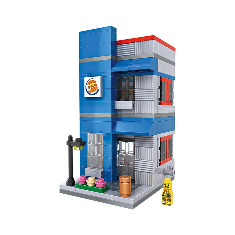 LOZ 1602 non Lego BÁNH MÌ KẸP THỊT MINI CHẾ ĐỘ XEM PHỐ bộ đồ chơi xếp lắp ráp ghép mô hình Mini Modular Đường Phố Thu Nhỏ 307 khối