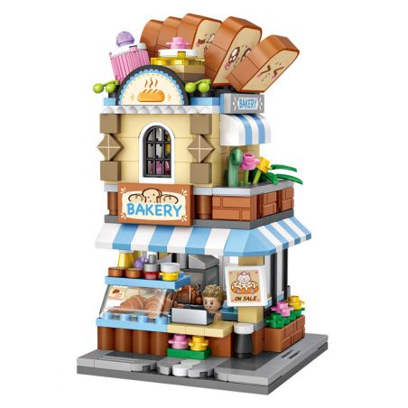 LOZ 1646 non  TIỆM BÁNH MINI STREET VIEW bộ đồ chơi xếp lắp ráp ghép mô hình Mini Modular Đường Phố Thu Nhỏ 397 khối