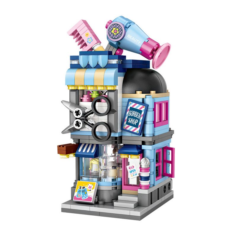 LOZ 1645 non Lego HIỆU CẮT TÓC MINI STREET VIEW bộ đồ chơi xếp lắp ráp ghép mô hình Mini Modular Đường Phố Thu Nhỏ 403 khối