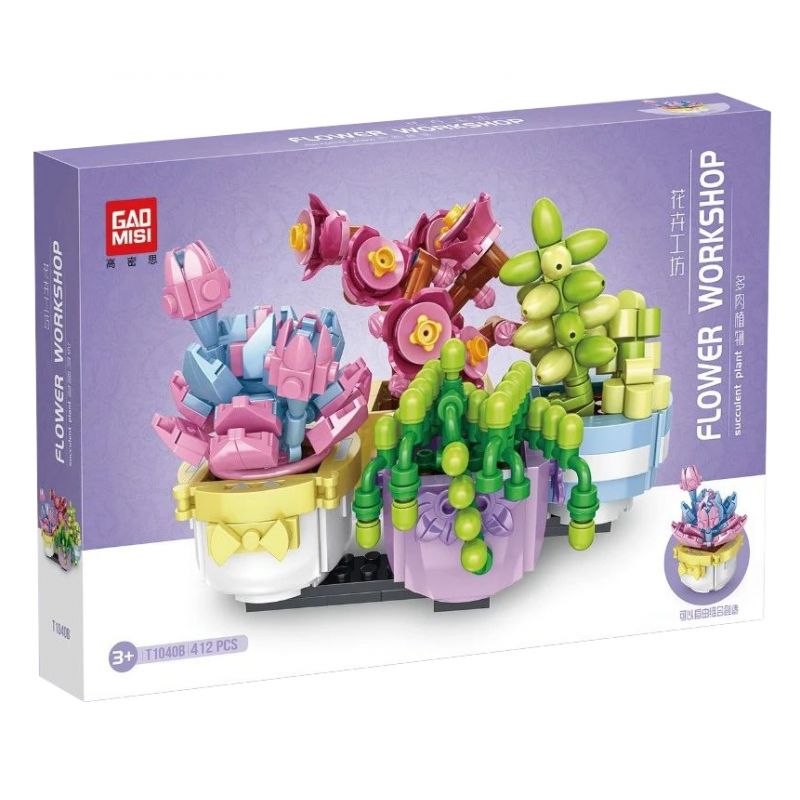 GAOMISI T1040B 1040B non Lego 4 LOẠI MỌNG NƯỚC bộ đồ chơi xếp lắp ráp ghép mô hình FLOWER WORKSHOP SUCCULENT PLANT 412 khối