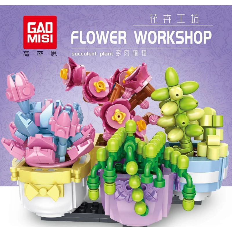 GAOMISI T1040B 1040B non  4 LOẠI MỌNG NƯỚC bộ đồ chơi xếp lắp ráp ghép mô hình FLOWER WORKSHOP SUCCULENT PLANT 412 khối