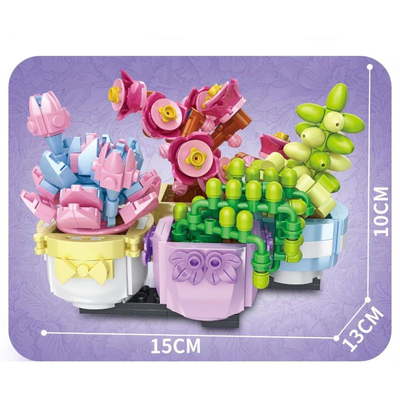 GAOMISI T1040B 1040B non  4 LOẠI MỌNG NƯỚC bộ đồ chơi xếp lắp ráp ghép mô hình FLOWER WORKSHOP SUCCULENT PLANT 412 khối
