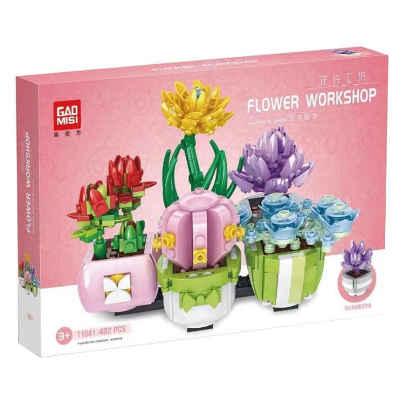 GAOMISI T1041 1041 non Lego 4 LOẠI MỌNG NƯỚC bộ đồ chơi xếp lắp ráp ghép mô hình FLOWER WORKSHOP SUCCULENT PLANT 482 khối