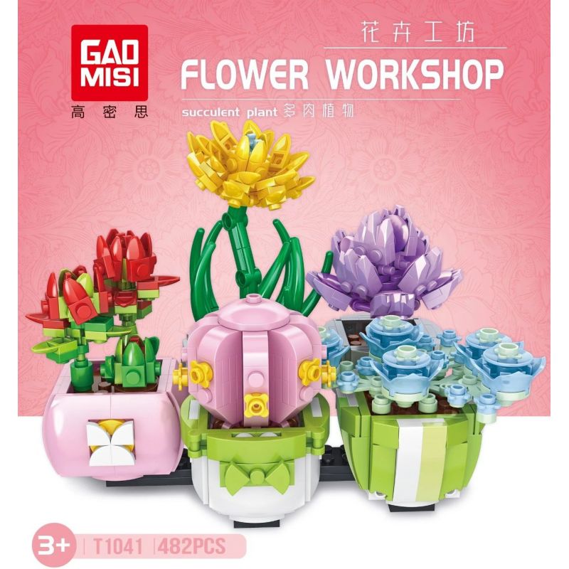 GAOMISI T1041 1041 non  4 LOẠI MỌNG NƯỚC bộ đồ chơi xếp lắp ráp ghép mô hình FLOWER WORKSHOP SUCCULENT PLANT 482 khối