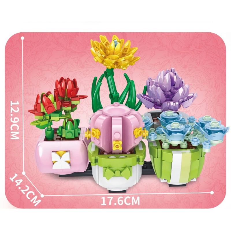 GAOMISI T1041 1041 non  4 LOẠI MỌNG NƯỚC bộ đồ chơi xếp lắp ráp ghép mô hình FLOWER WORKSHOP SUCCULENT PLANT 482 khối