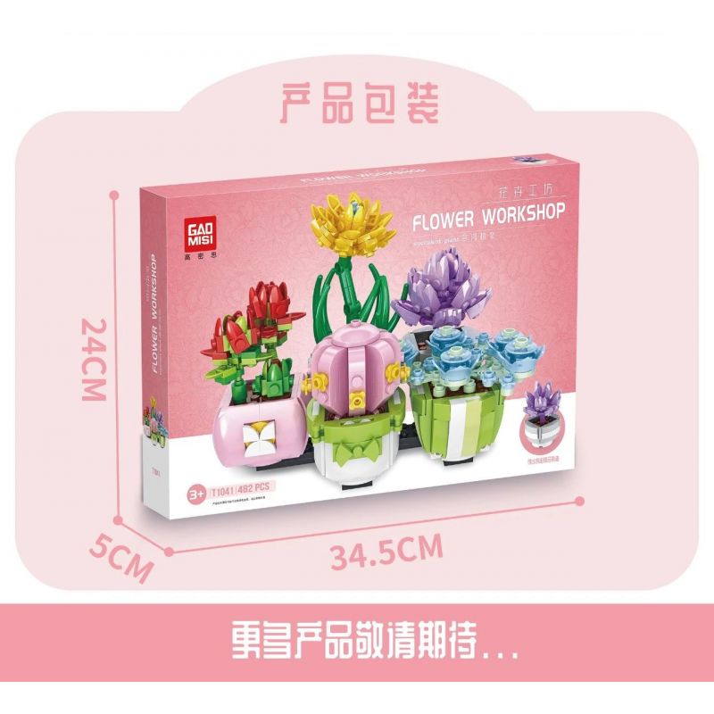 GAOMISI T1041 1041 non  4 LOẠI MỌNG NƯỚC bộ đồ chơi xếp lắp ráp ghép mô hình FLOWER WORKSHOP SUCCULENT PLANT 482 khối