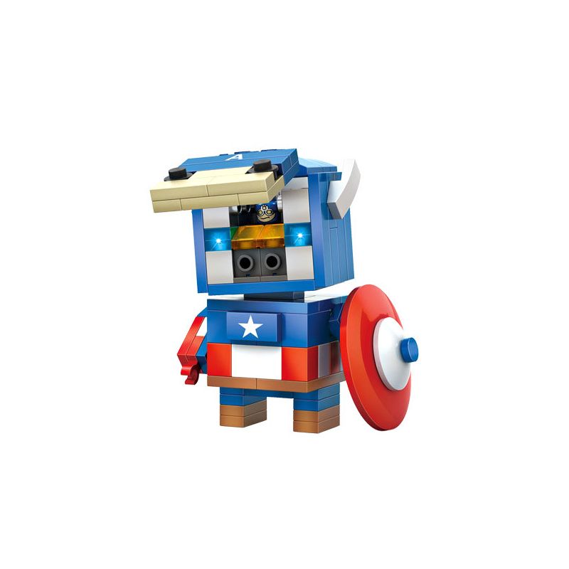 LOZ 1401 non  ĐỘI TRƯỞNG MỸ bộ đồ chơi xếp lắp ráp ghép mô hình Brickheadz CAPTAIN AMERICA Nhân Vật Đầu To 142 khối