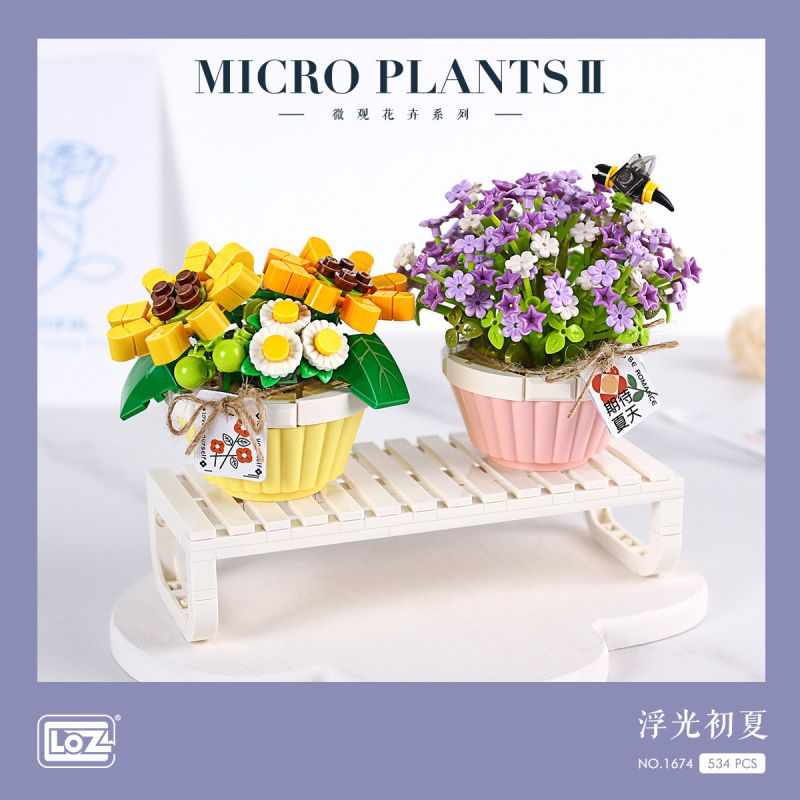 LOZ 1674 non  ÁNH SÁNG LƠ LỬNG ĐẦU HÈ bộ đồ chơi xếp lắp ráp ghép mô hình MICRO PLANTS II 534 khối
