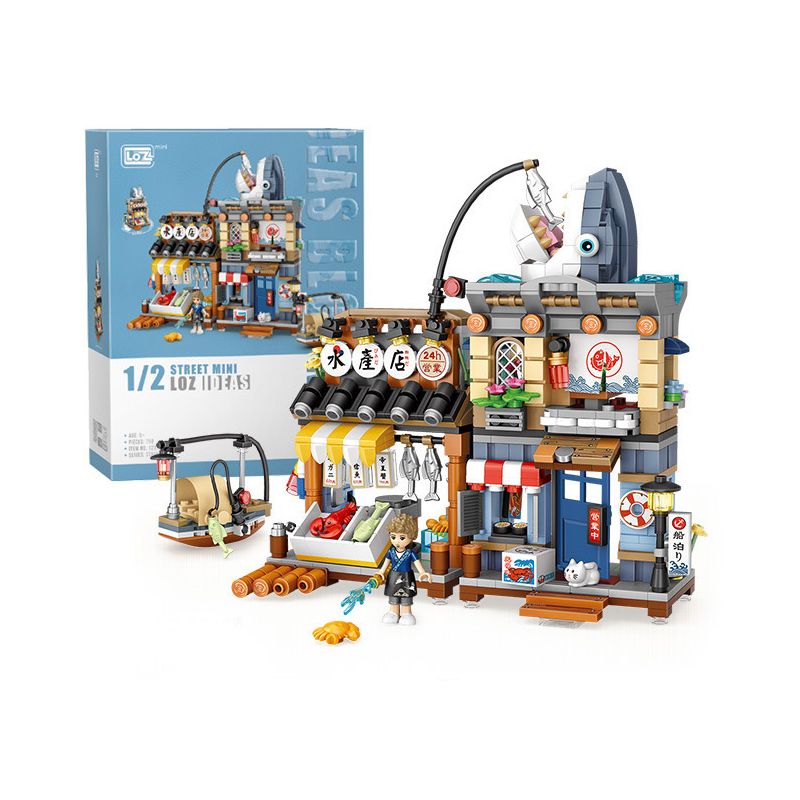 LOZ 1231 non Lego CỬA HÀNG CÁ bộ đồ chơi xếp lắp ráp ghép mô hình Creator STREET MINI Sáng Tạo 790 khối