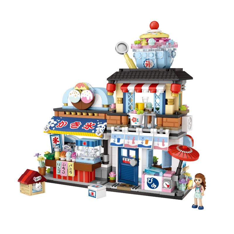 LOZ 1219 non Lego CỬA HÀNG ĐÁ BÀO bộ đồ chơi xếp lắp ráp ghép mô hình Creator STREET MINI Sáng Tạo 668 khối