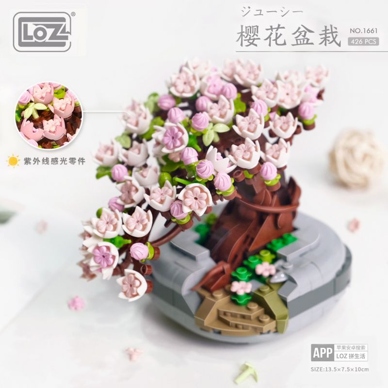 LOZ 1661 non  CHẬU CÂY HOA ANH ĐÀO bộ đồ chơi xếp lắp ráp ghép mô hình Flowers 426 khối