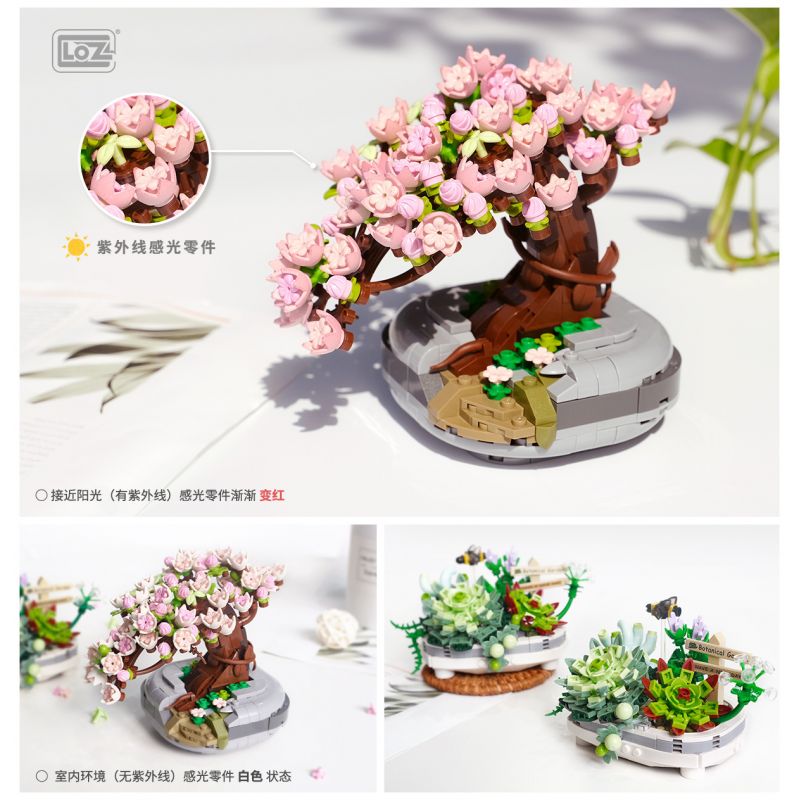 LOZ 1661 non  CHẬU CÂY HOA ANH ĐÀO bộ đồ chơi xếp lắp ráp ghép mô hình Flowers 426 khối