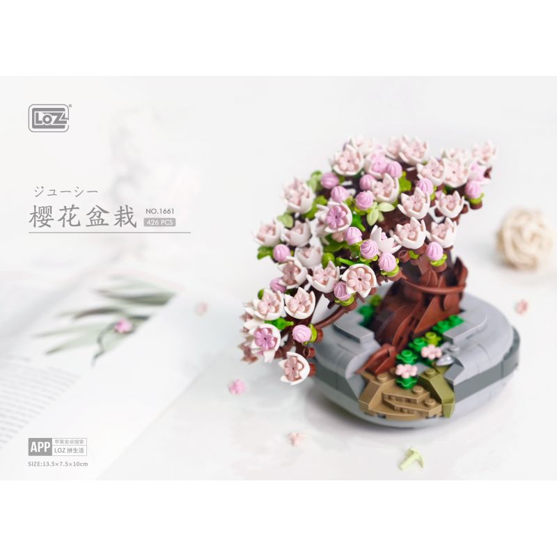 LOZ 1661 non  CHẬU CÂY HOA ANH ĐÀO bộ đồ chơi xếp lắp ráp ghép mô hình Flowers 426 khối