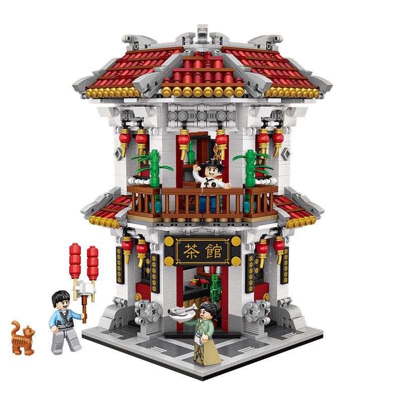 LOZ 1023 non Lego QUÁN TRÀ PHỐ TÀU bộ đồ chơi xếp lắp ráp ghép mô hình Creator ANCIENT STREET Sáng Tạo 1645 khối