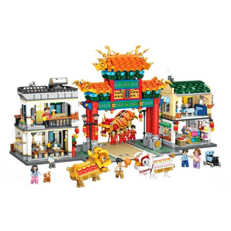 LOZ 1030 non  CỔNG TÒ VÒ KHU PHỐ TÀU bộ đồ chơi xếp lắp ráp ghép mô hình Creator Sáng Tạo 3581 khối