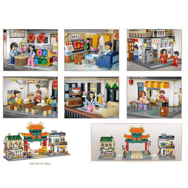 LOZ 1030 non  CỔNG TÒ VÒ KHU PHỐ TÀU bộ đồ chơi xếp lắp ráp ghép mô hình Creator Sáng Tạo 3581 khối