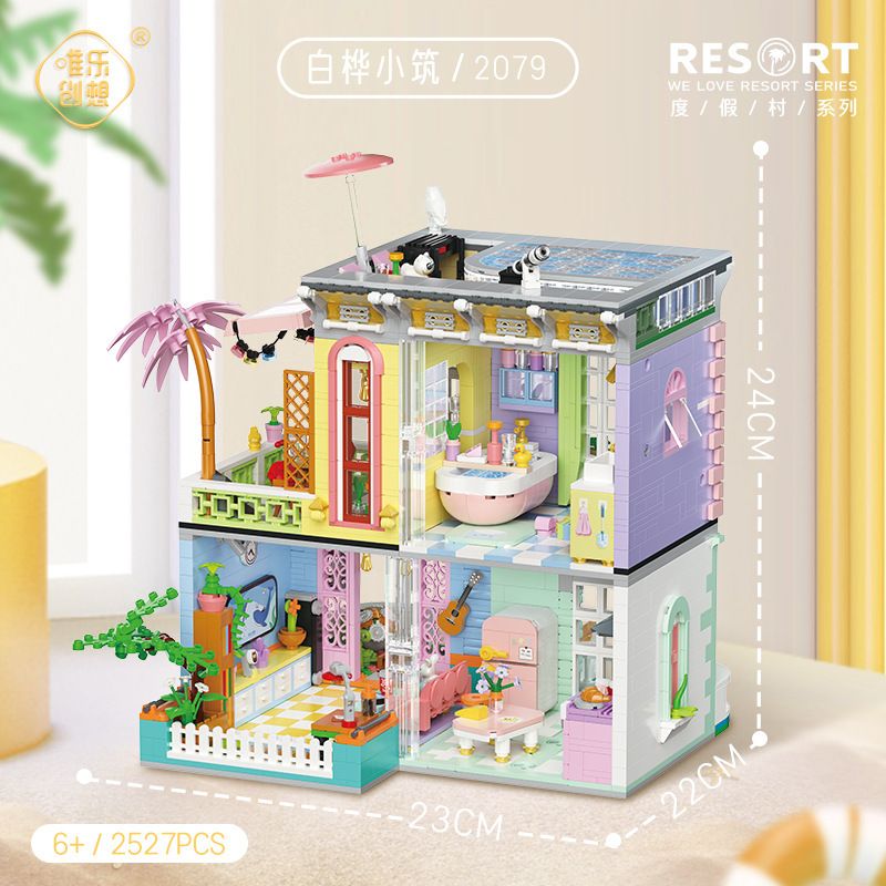 WEIGHT 2079 non  BẠCH HOA TIỂU TRÚC bộ đồ chơi xếp lắp ráp ghép mô hình Modular Buildings MOONLIGHT Mô Hình Nhà Cửa 2527 khối