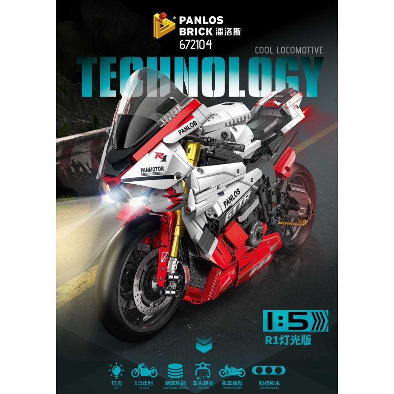 PanlosBrick 672104 Panlos Brick 672104 non  YAMAHA R1 tỷ lệ 1:5 bộ đồ chơi xếp lắp ráp ghép mô hình  Kỹ Thuật Công Nghệ Cao Mô Hình Phương Tiện 2333 khối
