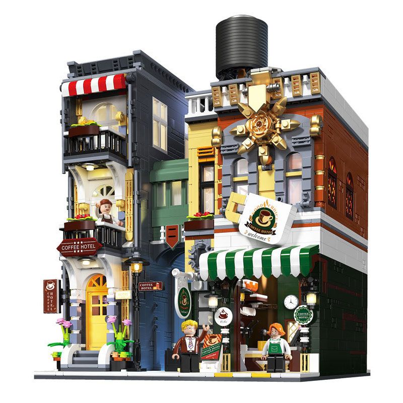 ZHEGAO DZ6113 6113 non Lego KHÁCH SẠN CÀ PHÊ bộ đồ chơi xếp lắp ráp ghép mô hình Modular Buildings COFFEE HOTEL Mô Hình Nhà Cửa 3036 khối