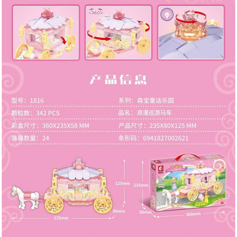SEMBO 1816 non  CỖ XE DIỄU HÀNH LÃNG MẠN bộ đồ chơi xếp lắp ráp ghép mô hình FAIRY TALE LAND 342 khối