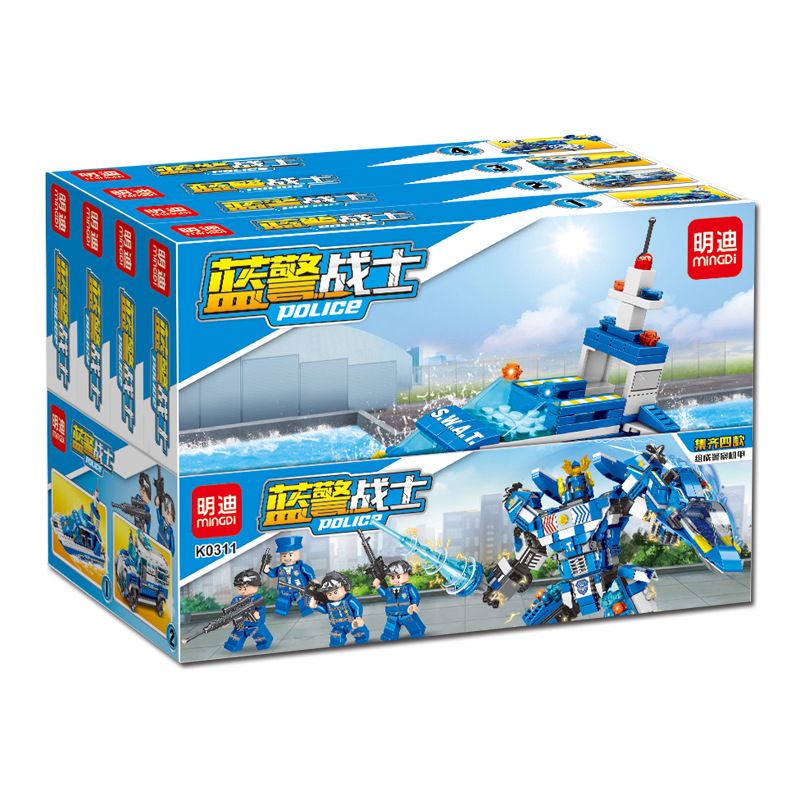 MINGDI K0311 0311 non Lego CẢNH SÁT MECH 4 KẾT HỢP bộ đồ chơi xếp lắp ráp ghép mô hình 1105 khối