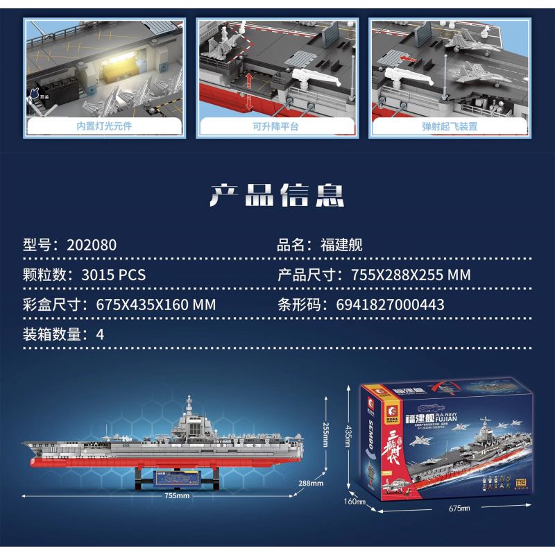 SEMBO 202080 non  TÀU SÂN BAY MÁY PHÓNG NỘI ĐỊA ĐẦU TIÊN PHÚC KIẾN tỷ lệ 1:420 bộ đồ chơi xếp lắp ráp ghép mô hình Military Army PLA.NAVY FUJIAN Quân Sự Bộ Đội 3015 khối