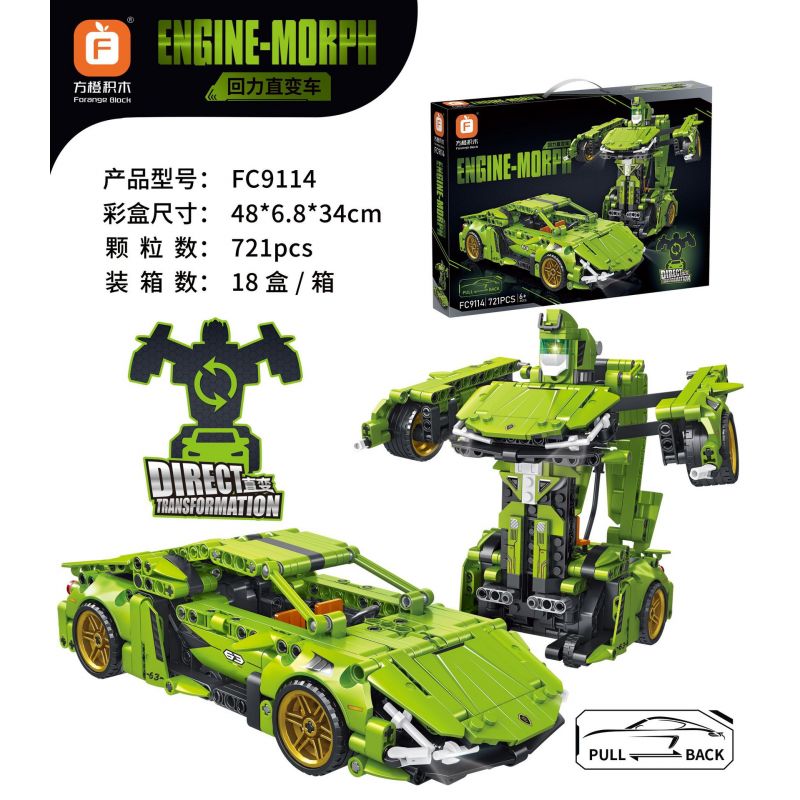 FORANGE FC9114 9114 non  MÀU XANH LÁ CÂY LÙI XE THẲNG bộ đồ chơi xếp lắp ráp ghép mô hình  ENGINE MORPH Kỹ Thuật Công Nghệ Cao Mô Hình Phương Tiện 721 khối
