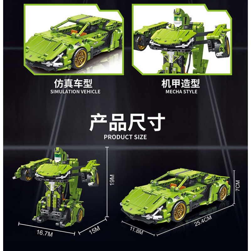 FORANGE FC9114 9114 non  MÀU XANH LÁ CÂY LÙI XE THẲNG bộ đồ chơi xếp lắp ráp ghép mô hình  ENGINE MORPH Kỹ Thuật Công Nghệ Cao Mô Hình Phương Tiện 721 khối