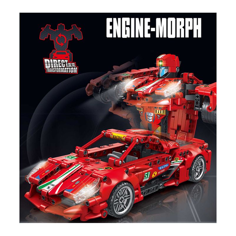 FORANGE FC9113 9113 non  MÀU ĐỎ LÙI XE THẲNG bộ đồ chơi xếp lắp ráp ghép mô hình  ENGINE MORPH Kỹ Thuật Công Nghệ Cao Mô Hình Phương Tiện 696 khối