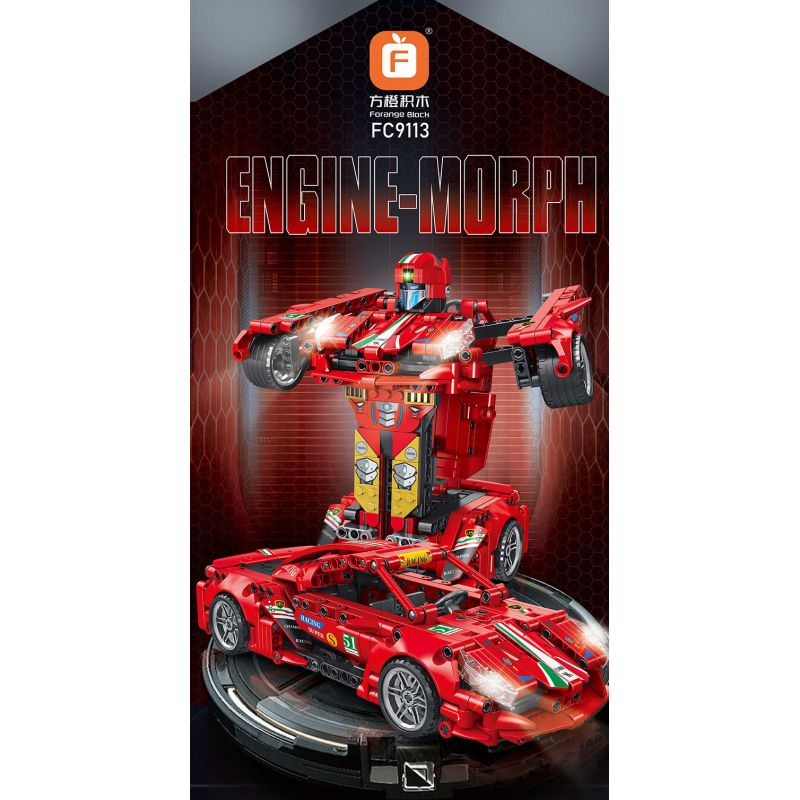 FORANGE FC9113 9113 non  MÀU ĐỎ LÙI XE THẲNG bộ đồ chơi xếp lắp ráp ghép mô hình  ENGINE MORPH Kỹ Thuật Công Nghệ Cao Mô Hình Phương Tiện 696 khối