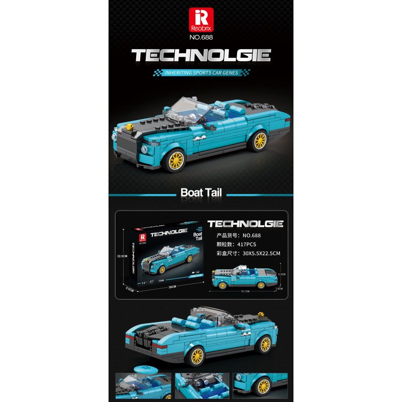 REOBRIX 688 non  ĐUÔI THUYỀN ROLLS ROYCE bộ đồ chơi xếp lắp ráp ghép mô hình Speed Champions Racing Cars ROLLS-ROYCE BOAT TAIL Đua Xe Công Thức 417 khối