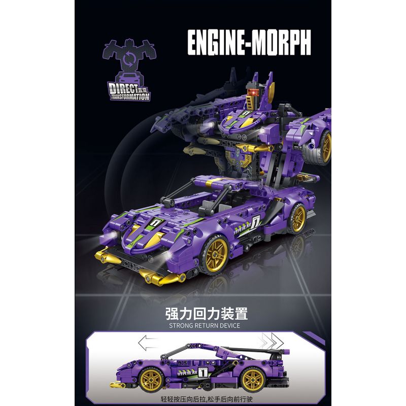 FORANGE FC9111 9111 non  TÍM LÙI XE THẲNG bộ đồ chơi xếp lắp ráp ghép mô hình  ENGINE MORPH Kỹ Thuật Công Nghệ Cao Mô Hình Phương Tiện 714 khối