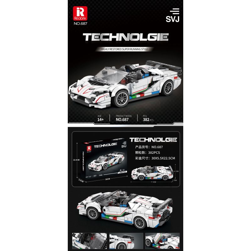 REOBRIX 687 non  LAMBORGHINI AVENTADOR SVJ bộ đồ chơi xếp lắp ráp ghép mô hình  Kỹ Thuật Công Nghệ Cao Mô Hình Phương Tiện 382 khối