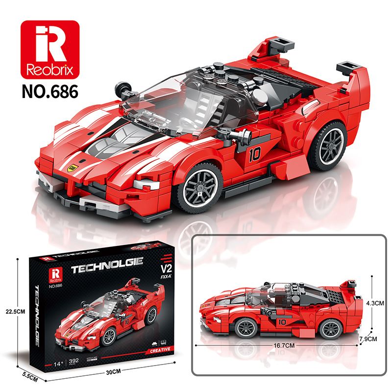 REOBRIX 686 non  FERRARI FXX-K V2 bộ đồ chơi xếp lắp ráp ghép mô hình  Kỹ Thuật Công Nghệ Cao Mô Hình Phương Tiện 392 khối