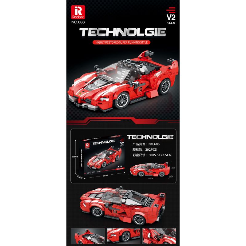 REOBRIX 686 non  FERRARI FXX-K V2 bộ đồ chơi xếp lắp ráp ghép mô hình  Kỹ Thuật Công Nghệ Cao Mô Hình Phương Tiện 392 khối