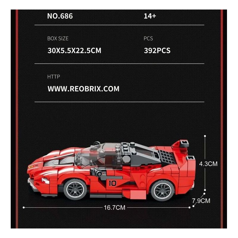 REOBRIX 686 non  FERRARI FXX-K V2 bộ đồ chơi xếp lắp ráp ghép mô hình  Kỹ Thuật Công Nghệ Cao Mô Hình Phương Tiện 392 khối