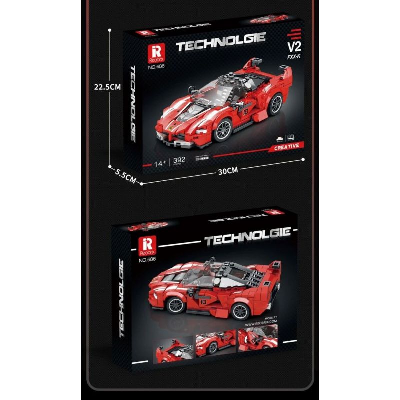 REOBRIX 686 non  FERRARI FXX-K V2 bộ đồ chơi xếp lắp ráp ghép mô hình  Kỹ Thuật Công Nghệ Cao Mô Hình Phương Tiện 392 khối