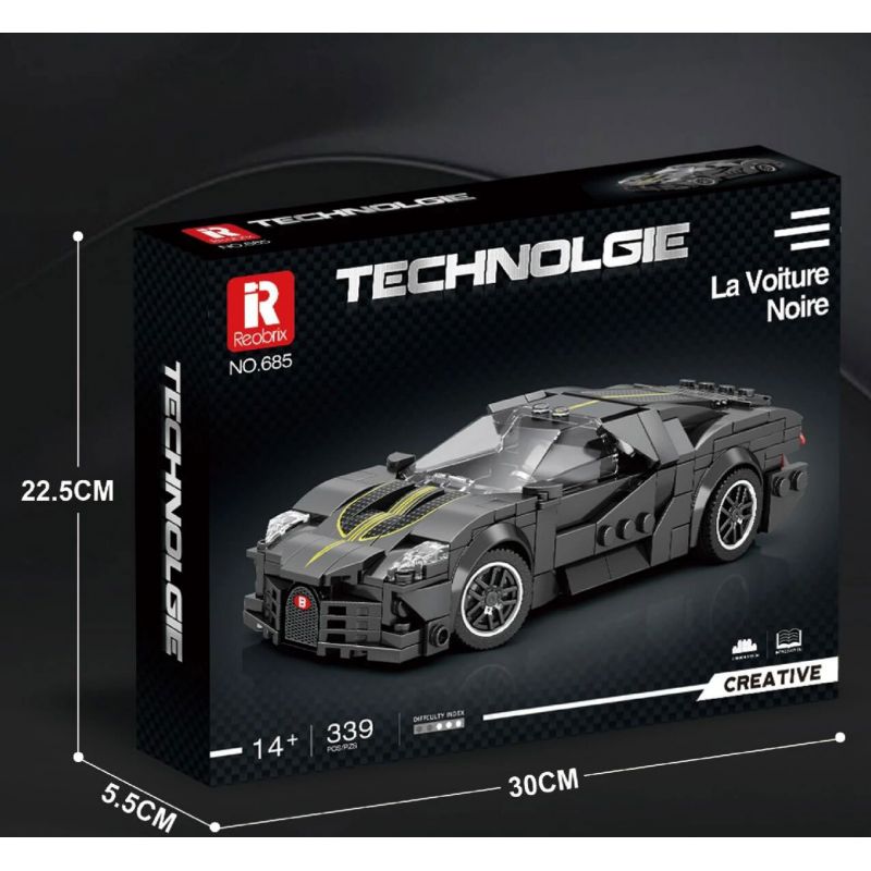 REOBRIX 685 non  BUGATTI CHIẾC XE MÀU ĐEN bộ đồ chơi xếp lắp ráp ghép mô hình Speed Champions Racing Cars BUGATTI LA VOITURE NOIRE Đua Xe Công Thức 339 khối
