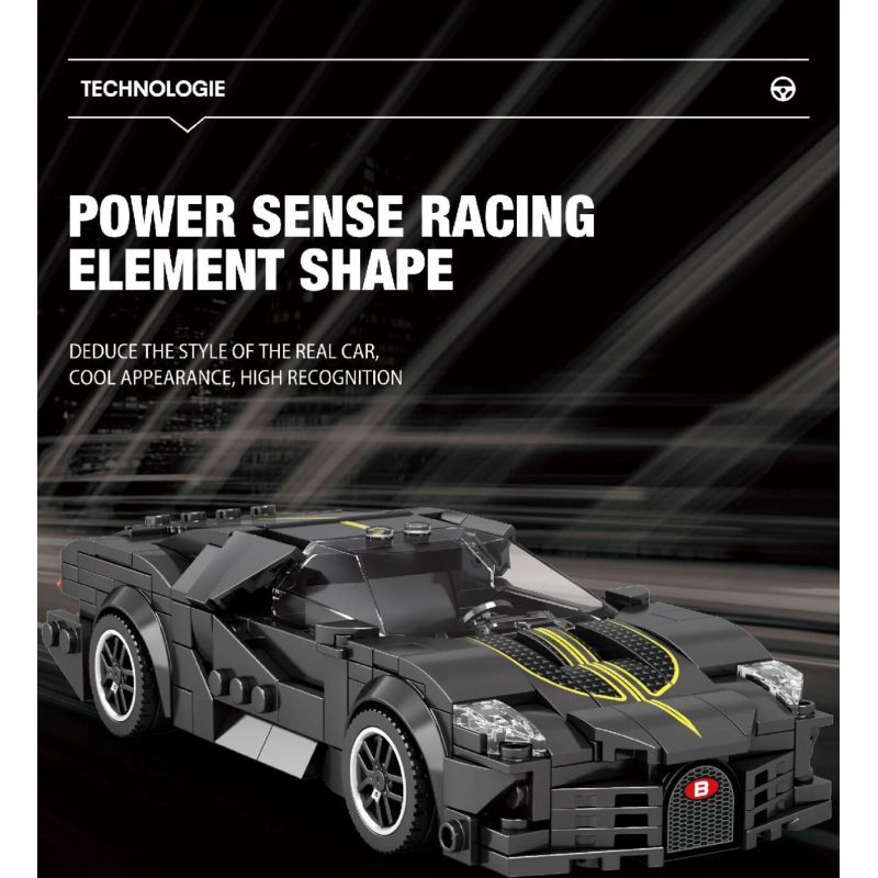 REOBRIX 685 non  BUGATTI CHIẾC XE MÀU ĐEN bộ đồ chơi xếp lắp ráp ghép mô hình Speed Champions Racing Cars BUGATTI LA VOITURE NOIRE Đua Xe Công Thức 339 khối