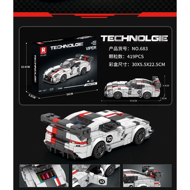 REOBRIX 683 non  DODGE VIPER bộ đồ chơi xếp lắp ráp ghép mô hình Speed Champions Racing Cars Đua Xe Công Thức 419 khối