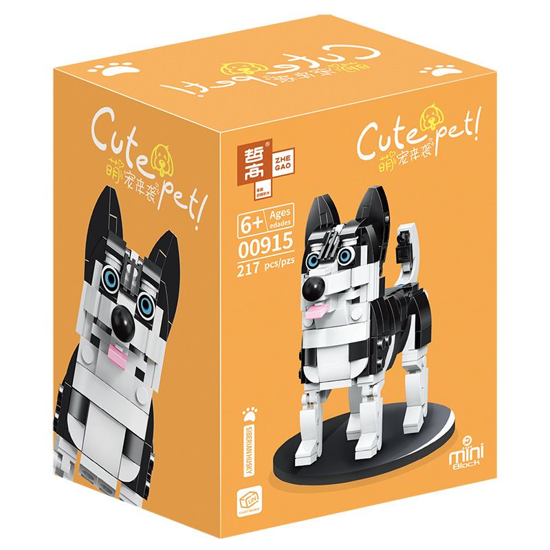 ZHEGAO 00915 non Lego HUSKY SIBERIA bộ đồ chơi xếp lắp ráp ghép mô hình CUTE PET SIBERIAN HUSKY 217 khối