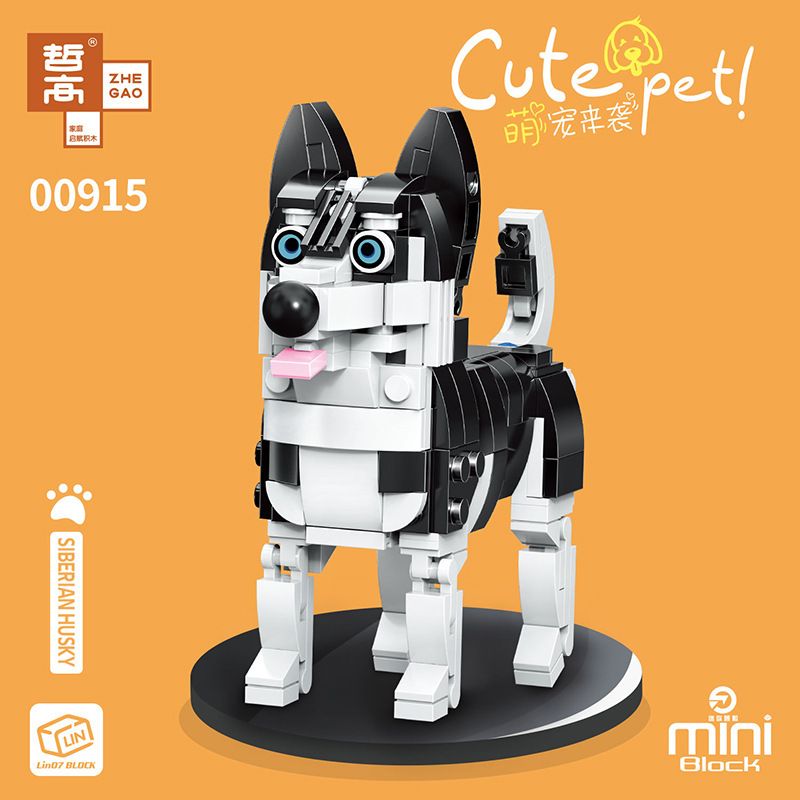 ZHEGAO 00915 non  HUSKY SIBERIA bộ đồ chơi xếp lắp ráp ghép mô hình CUTE PET SIBERIAN HUSKY 217 khối