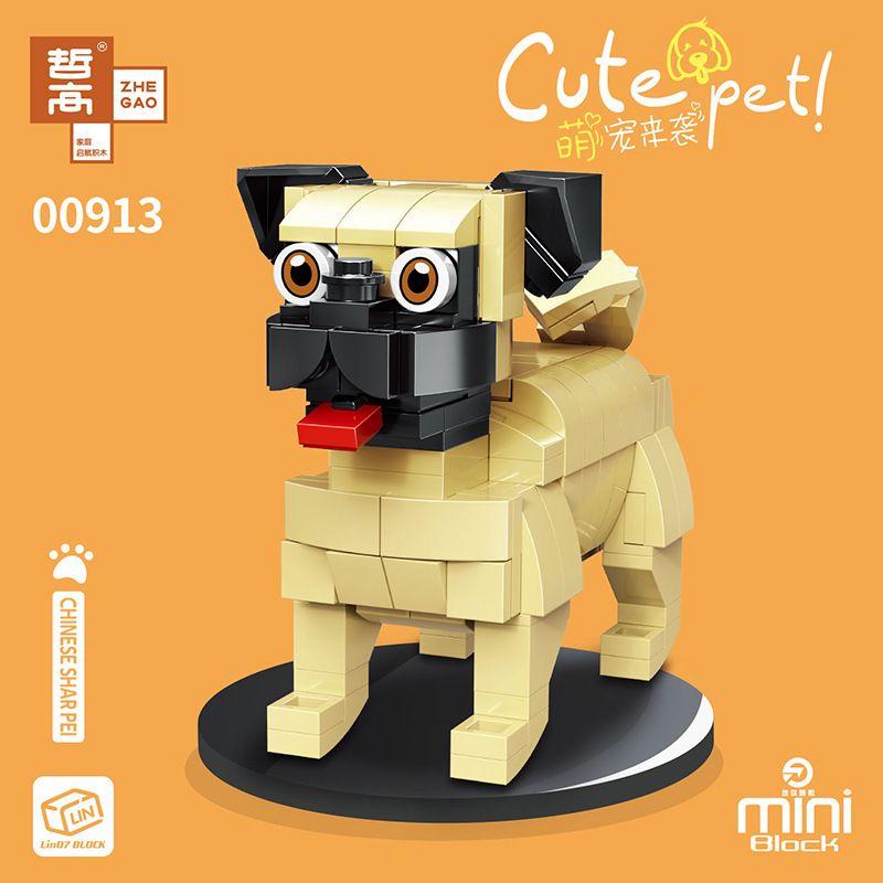 ZHEGAO 00913 non  SHAR PEI TRUNG QUỐC bộ đồ chơi xếp lắp ráp ghép mô hình CUTE PET CHINESE SHAR PEI 171 khối