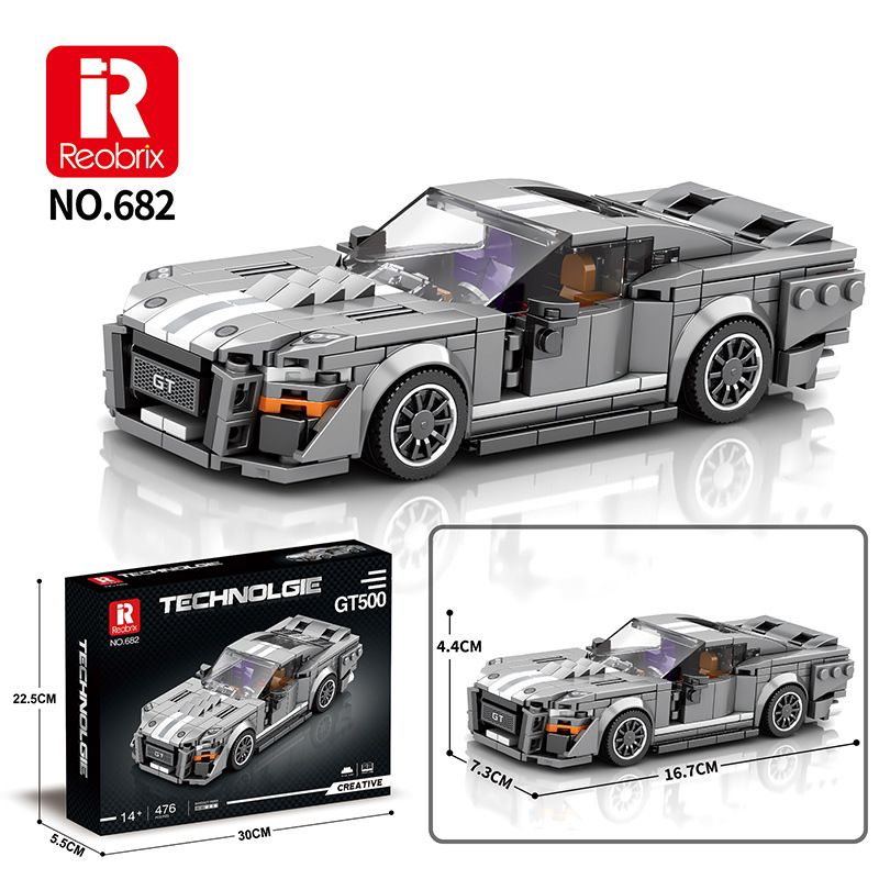 REOBRIX 682 non  MUSTANG RẮN HỔ MANG GT500 bộ đồ chơi xếp lắp ráp ghép mô hình Speed Champions Racing Cars SHELBY GT500 Đua Xe Công Thức 476 khối