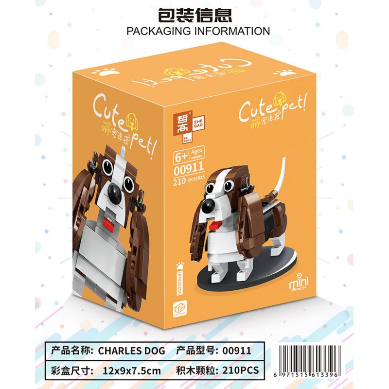 ZHEGAO 00911 non  CHÓ SĂN bộ đồ chơi xếp lắp ráp ghép mô hình CUTE PET CHARLES DOG 210 khối