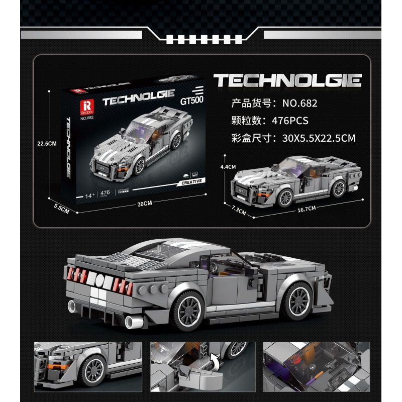 REOBRIX 682 non  MUSTANG RẮN HỔ MANG GT500 bộ đồ chơi xếp lắp ráp ghép mô hình Speed Champions Racing Cars SHELBY GT500 Đua Xe Công Thức 476 khối