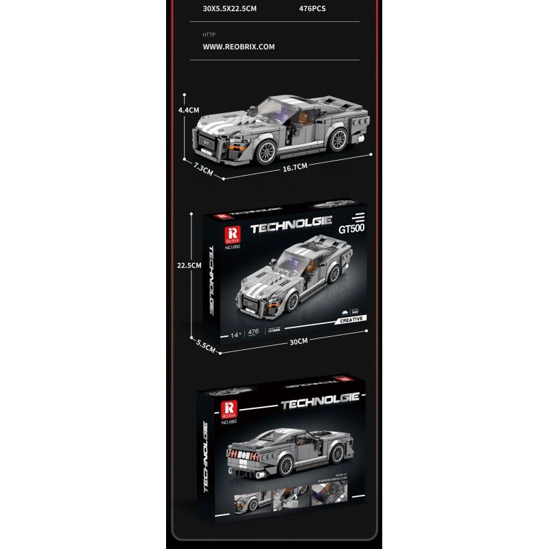 REOBRIX 682 non  MUSTANG RẮN HỔ MANG GT500 bộ đồ chơi xếp lắp ráp ghép mô hình Speed Champions Racing Cars SHELBY GT500 Đua Xe Công Thức 476 khối