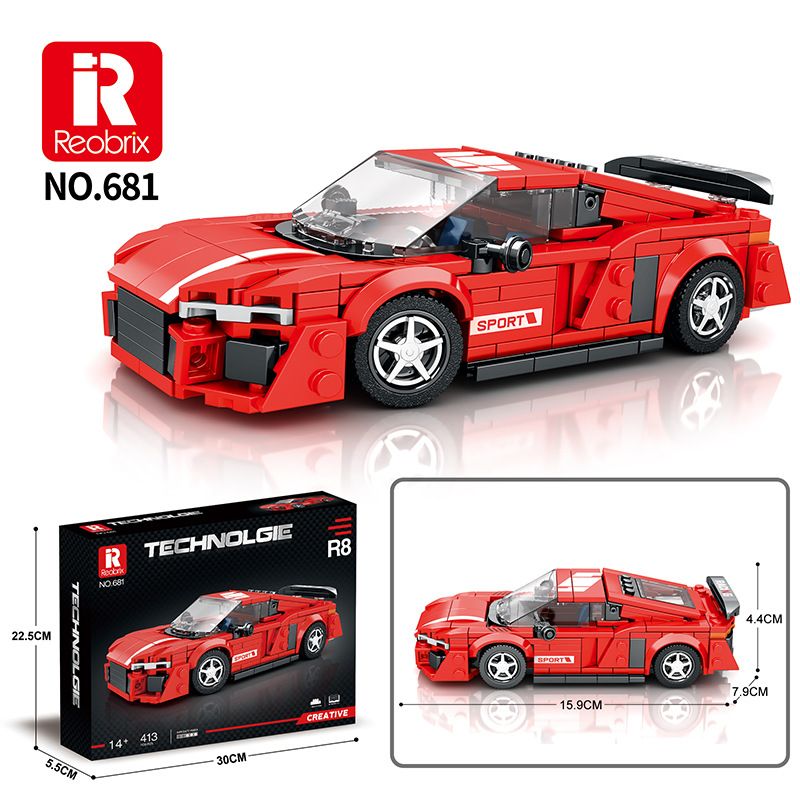 REOBRIX 681 non Lego AUDI R8 bộ đồ chơi xếp lắp ráp ghép mô hình Speed Champions Racing Cars Đua Xe Công Thức 413 khối
