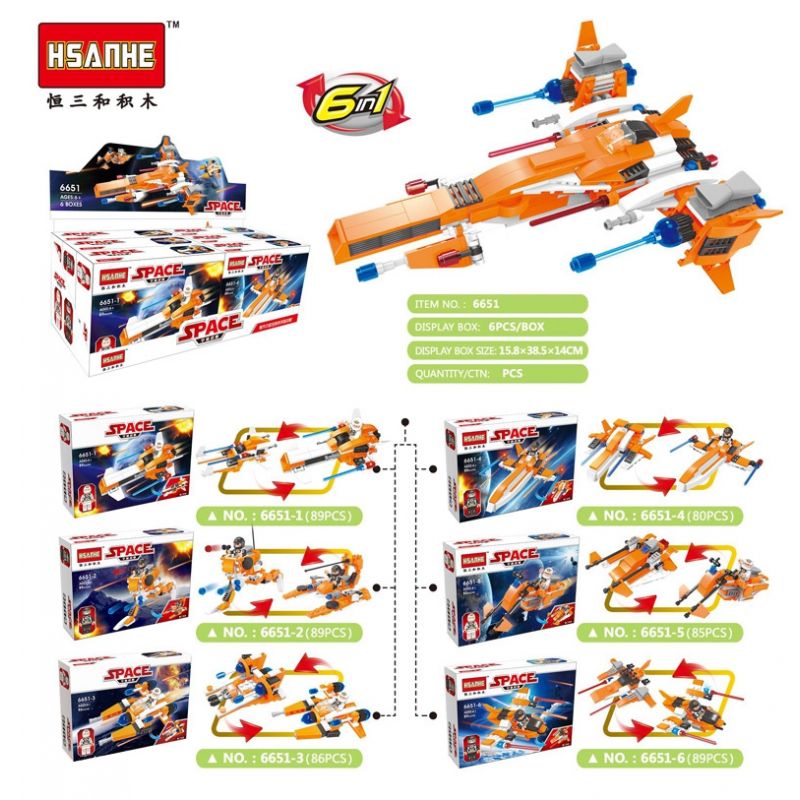 HSANHE 6651 non Lego KHÔNG GIAN 2 CHUYỂN ĐỔI 6 KIỂU bộ đồ chơi xếp lắp ráp ghép mô hình Star Wars Chiến Tranh Giữa Các Vì Sao 518 khối